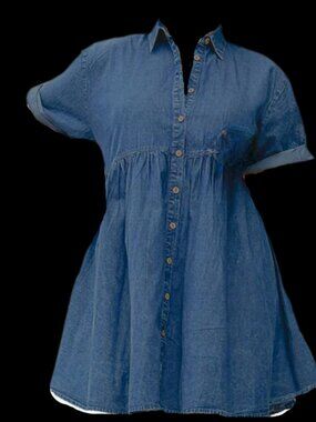 Denim dress - short sleeve - tiered